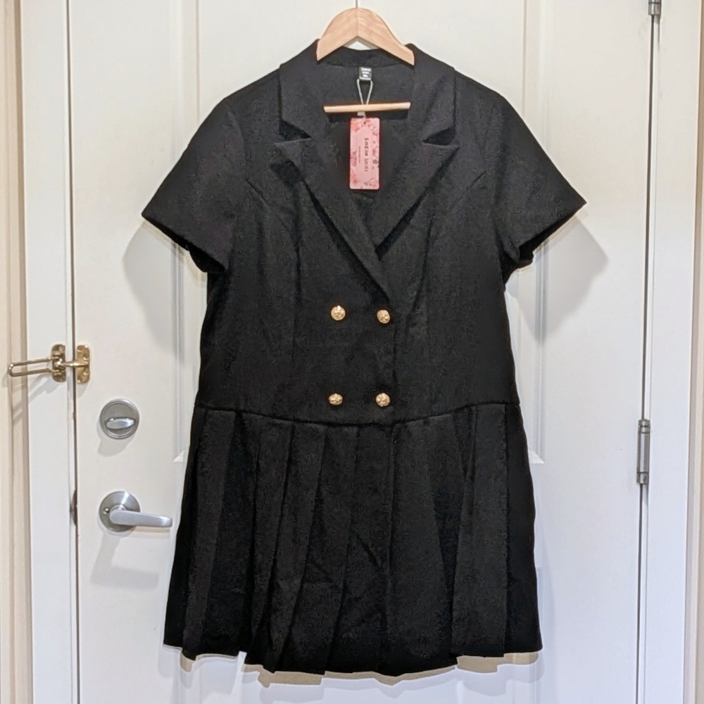NWT SHEIN Mod 2X Double Breasted Pleated Mini Dress